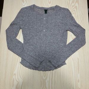 Wild Fable Gray Fitted Long Sleeve Polo Button Down